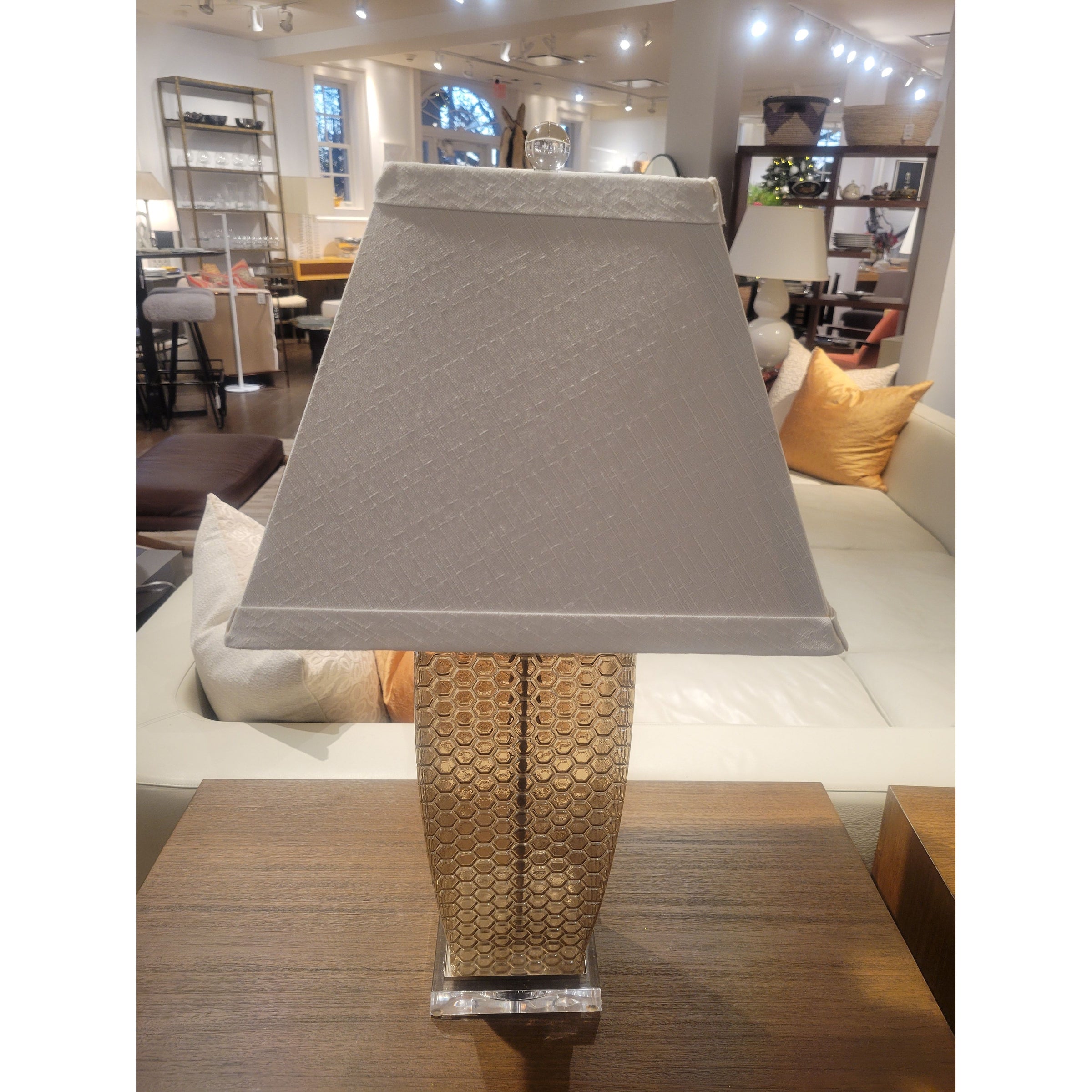 PAIR of Honeycomb Poly Table Lamps w/ Shades - colletteconsignment.com