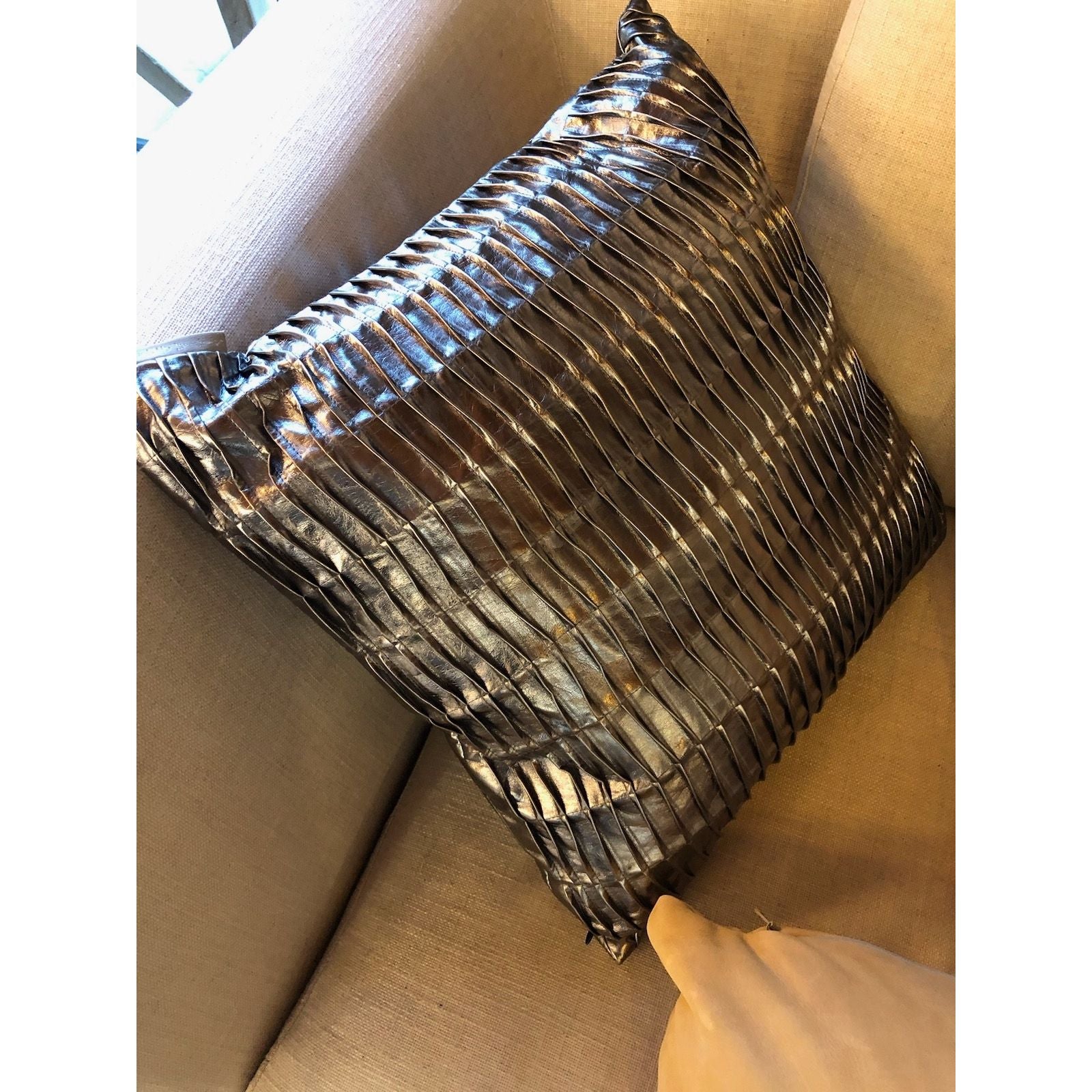 Gunmetal Leather Square Pillow
