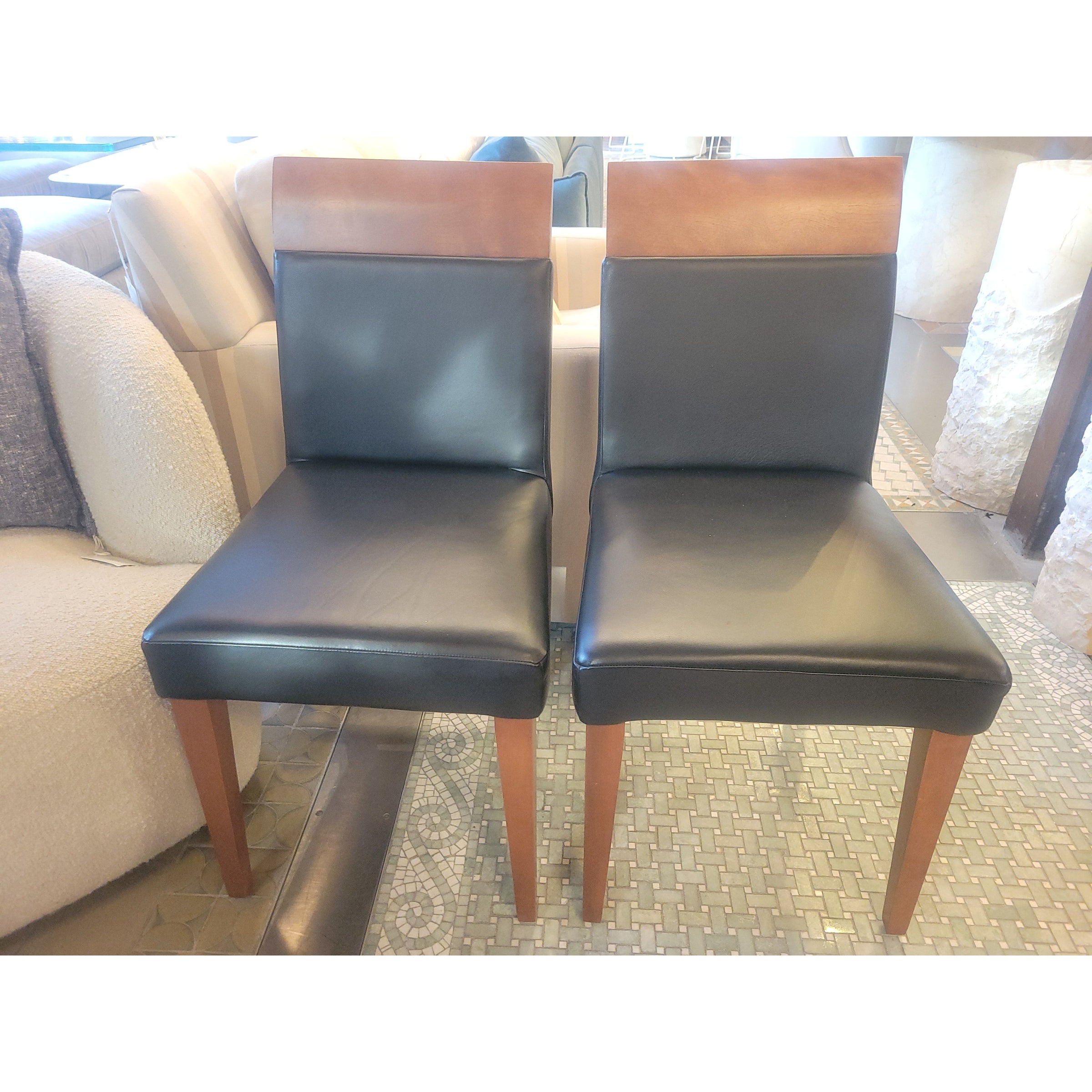 SET of 8 Custom Cherry Wood & Leather Dining Side Chairs by Dinec