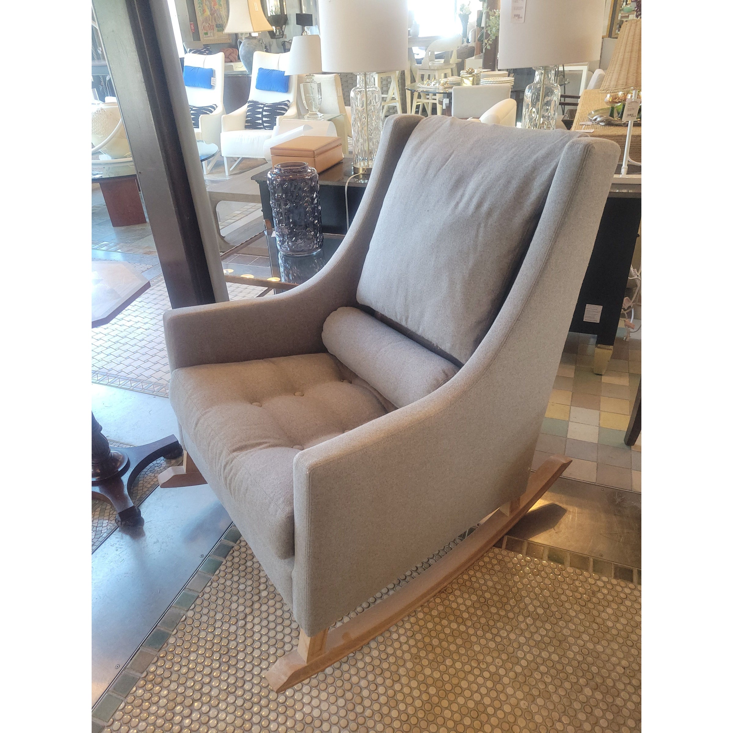 Gray Rocking Chair on Wood Rockers by Verellen - colletteconsignment.com