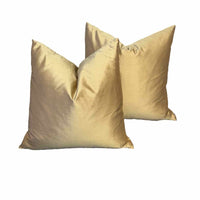 Pair of Gold Taffeta Silk Square Pillows