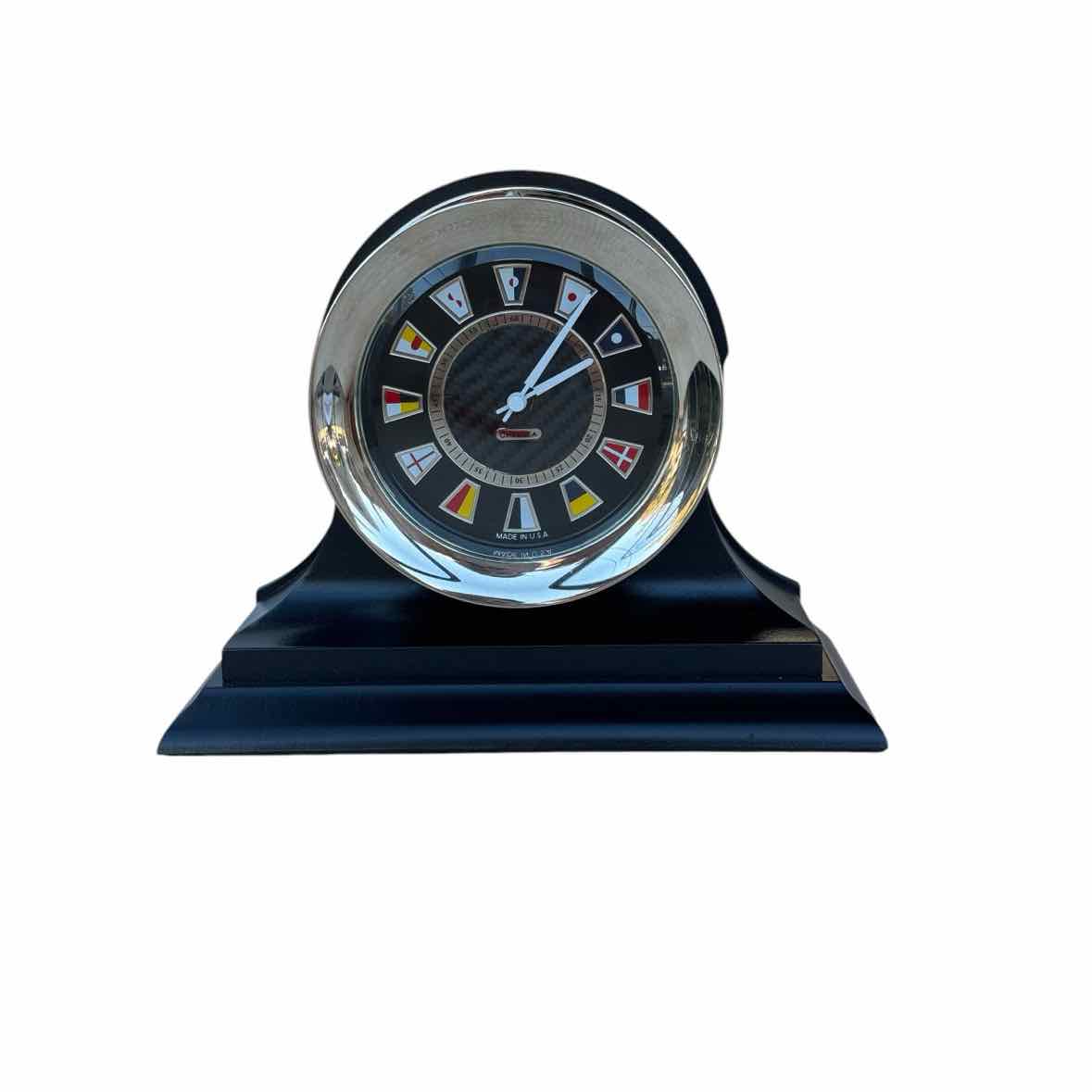 Carbon Fiber Flag Clock, Nickel, Traditional Black Base 9.5"Hx7.5"Wx4"D