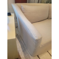 Custom Beige Perf. Linen Slipcover Slope Arm 3-Seater Sofa