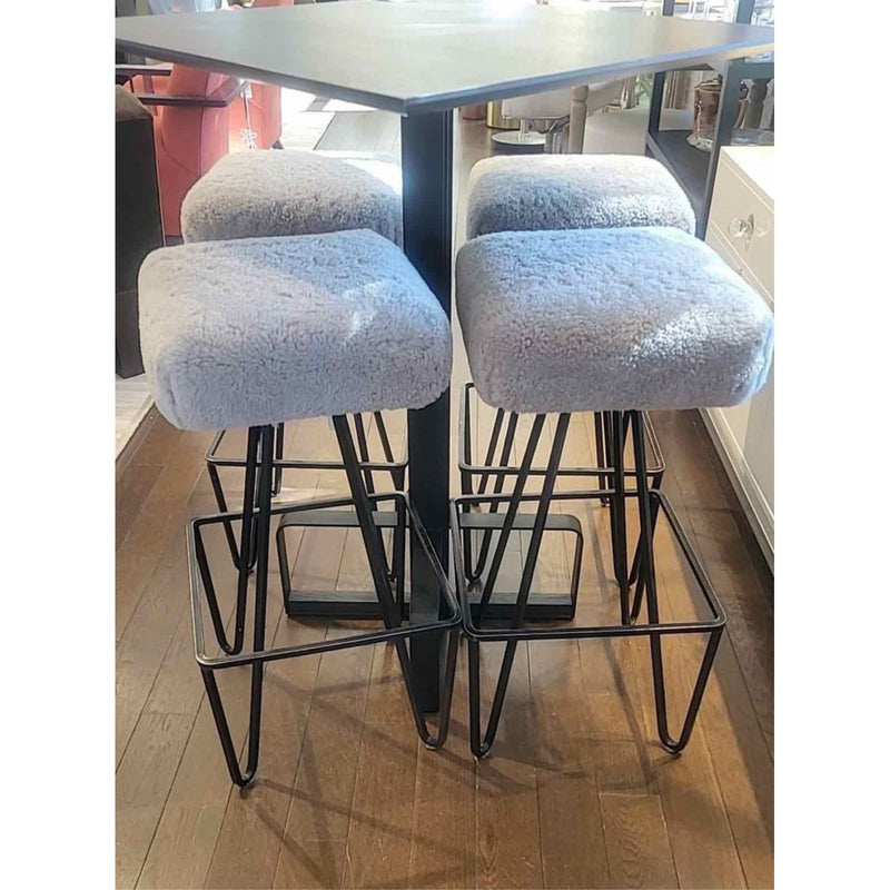 SET of 4 Frederick Weinberg 1950s Iron Bar Stools w/ Custom Shearling Seats