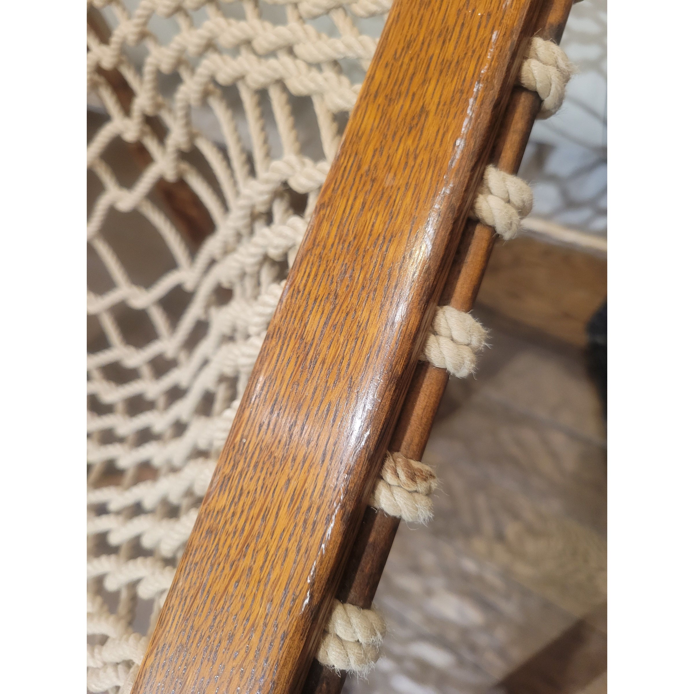 Vintage Swedish Oak & Rope Hammock Lounge Chair