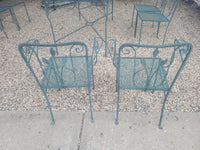 SET of 5-ft Green Iron Glass Top Dining Table, 4 Side Chairs, 2 Arm Chairs