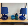 Pair of Blue Glass Table Lamp w/ Blue Shades 9.5"Diam X 17"H