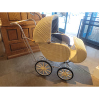 Vintage White Wicker Pram Carriage w/ Blue Fabric Interior (AS IS)