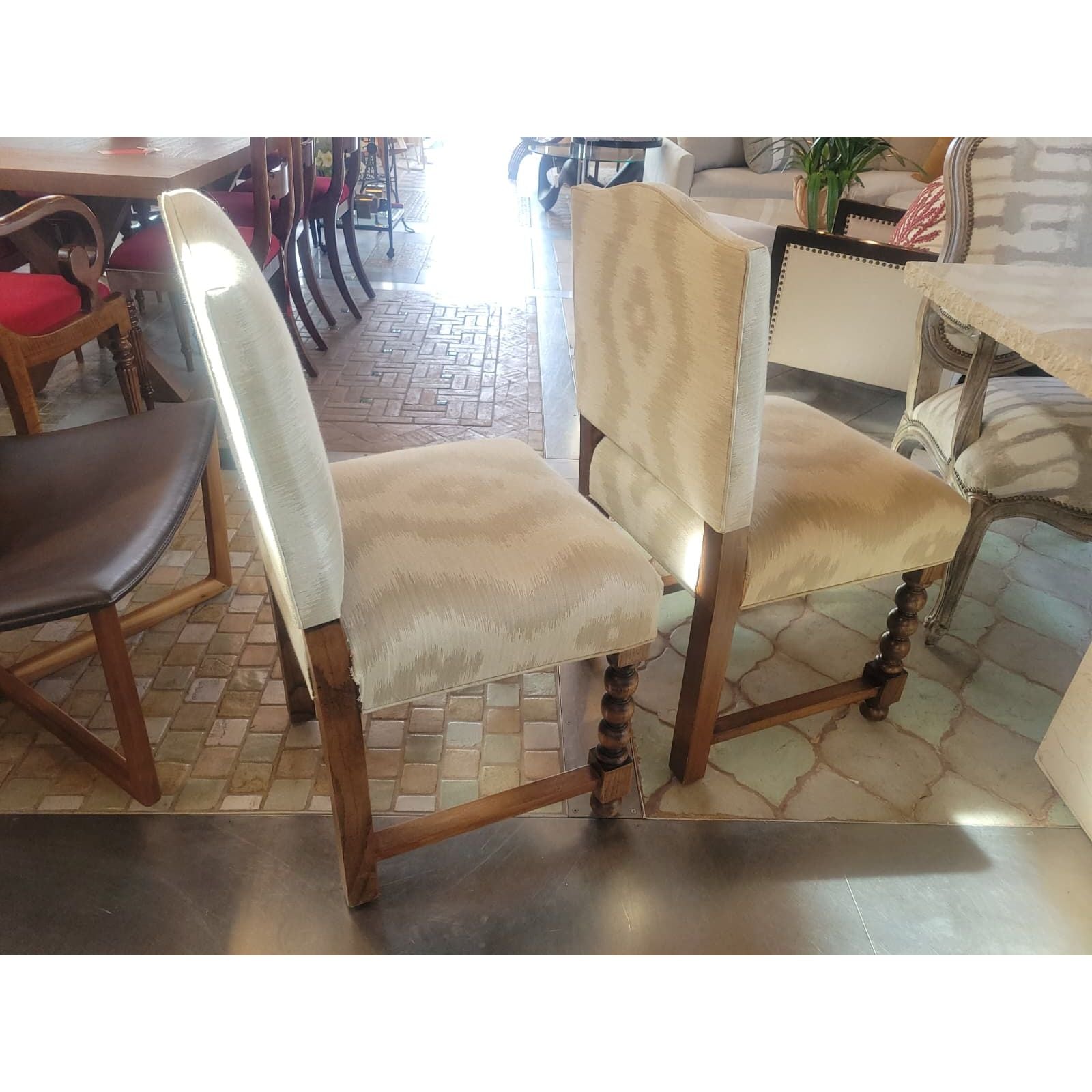 Set of 4 IKAT Upholstered Wood Dining Chairs (AS IS) - colletteconsignment.com