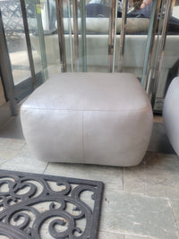 Square Silver Leather Pouf (AS IS)
