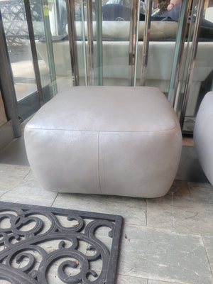 Square Silver Leather Pouf (AS IS)