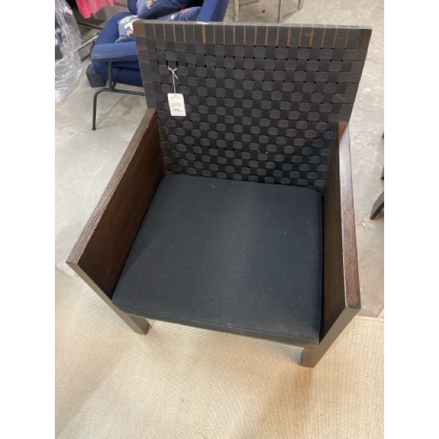 Dark Wood Angular Chair w/ Black Mesh Back - colletteconsignment.com