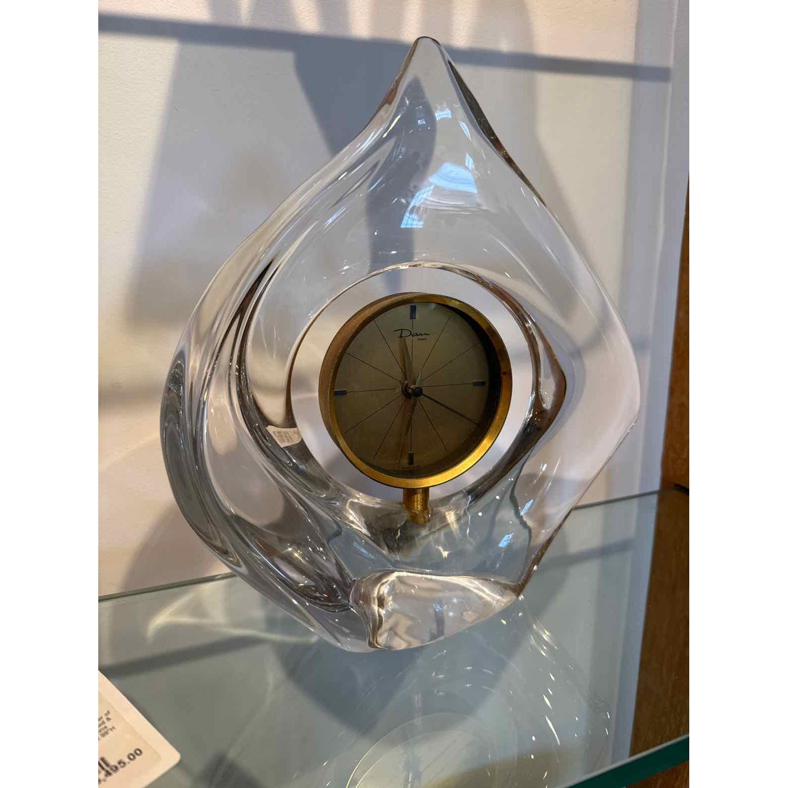 Daum Large Teardrop Crystal Clock, Signed Daum, 10"L x 4"W x 11.5"H