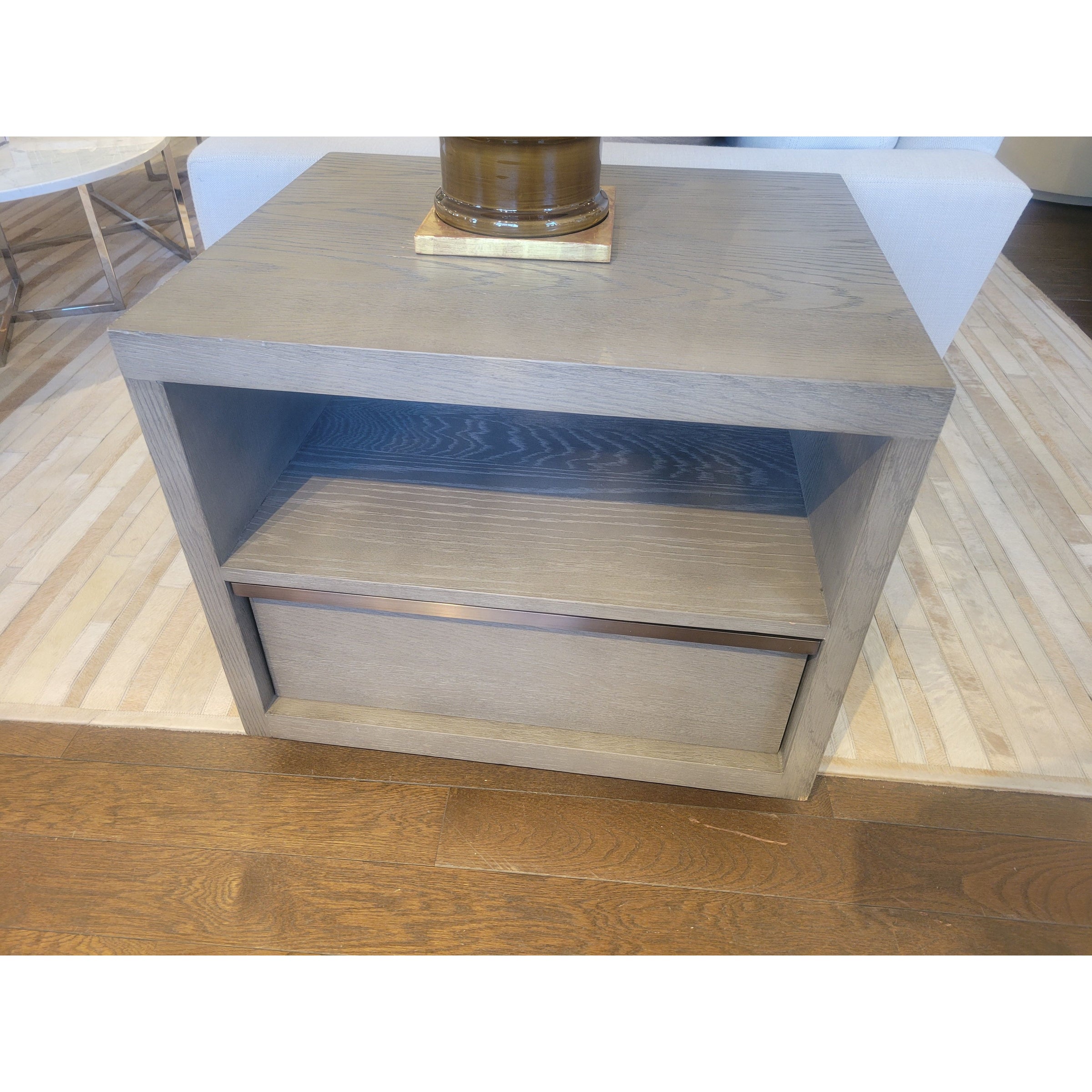 PAIR of Bezier 1-Drawer Graywash Oak Side Tables by RH