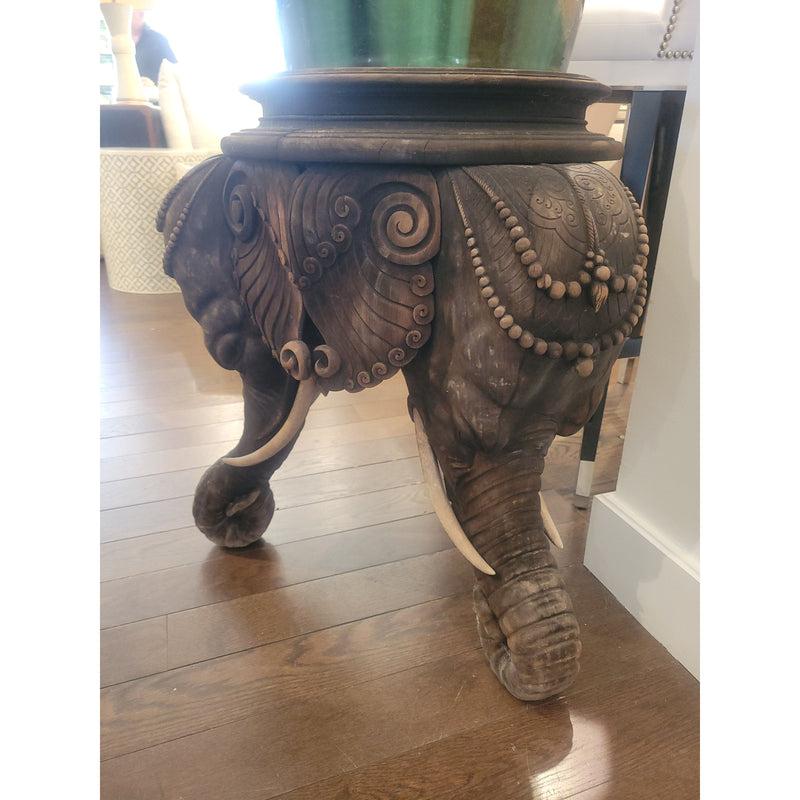 Antique Carved Wood Elephant Side Table / Pedestal