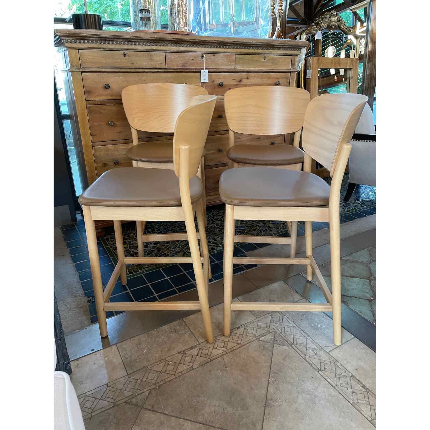 SET of 4 Leather & Wood Valencia Counter Stools by Ton (AS IS)