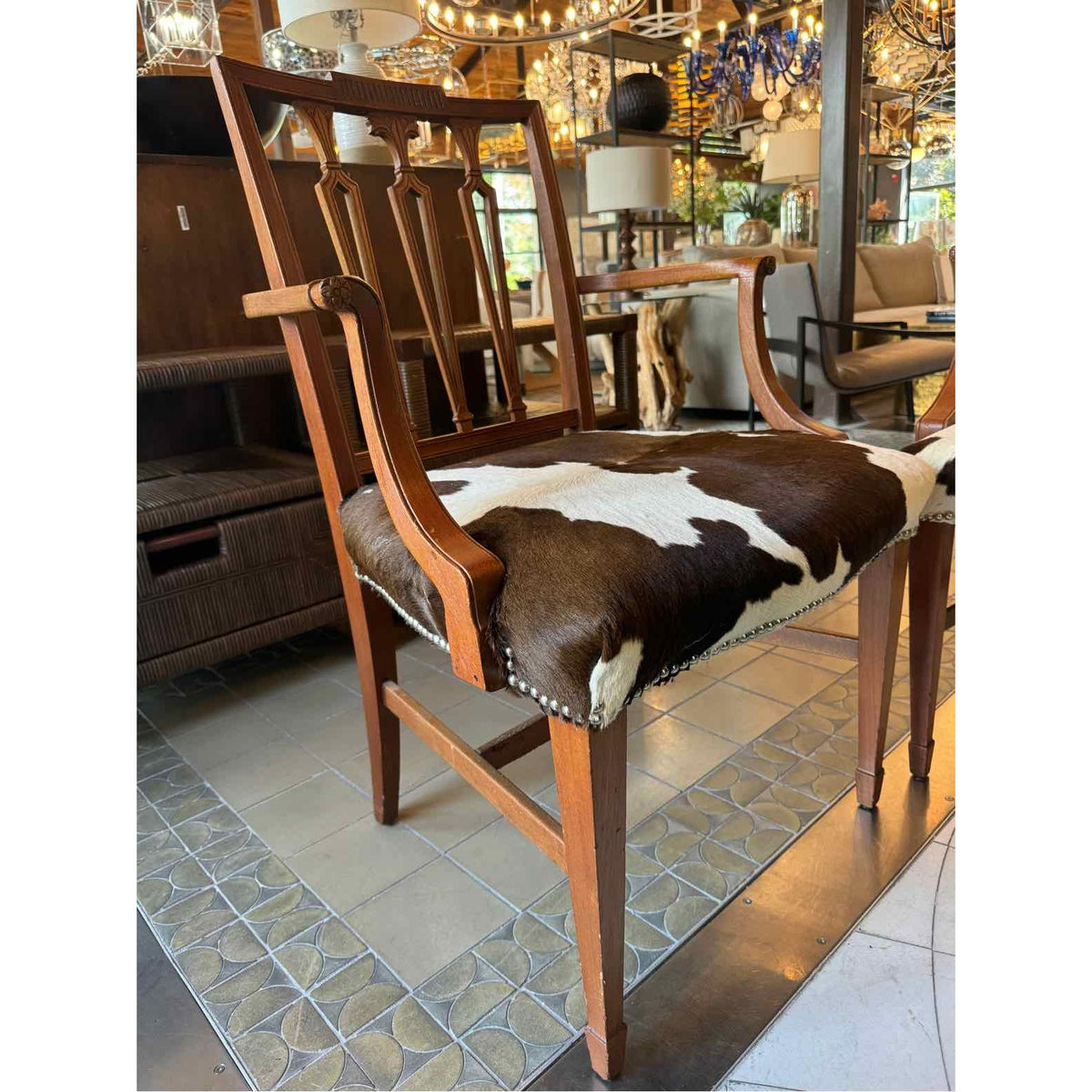 PAIR of Antique Mahogany Cowhide Chairs
