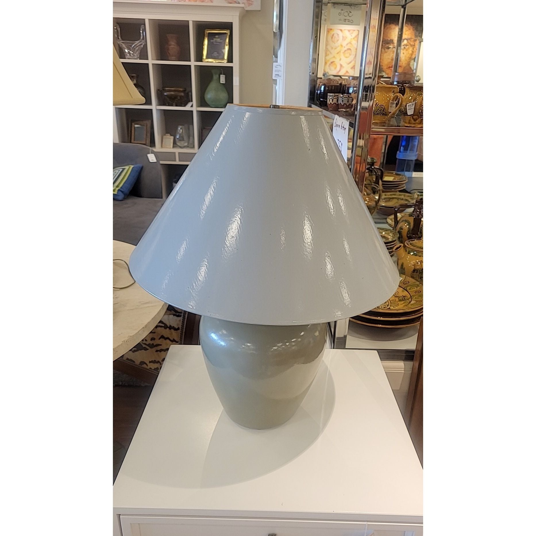 Vintage Sage Green Ceramic Table Lamp w/ Original Gray Shade - AS IS