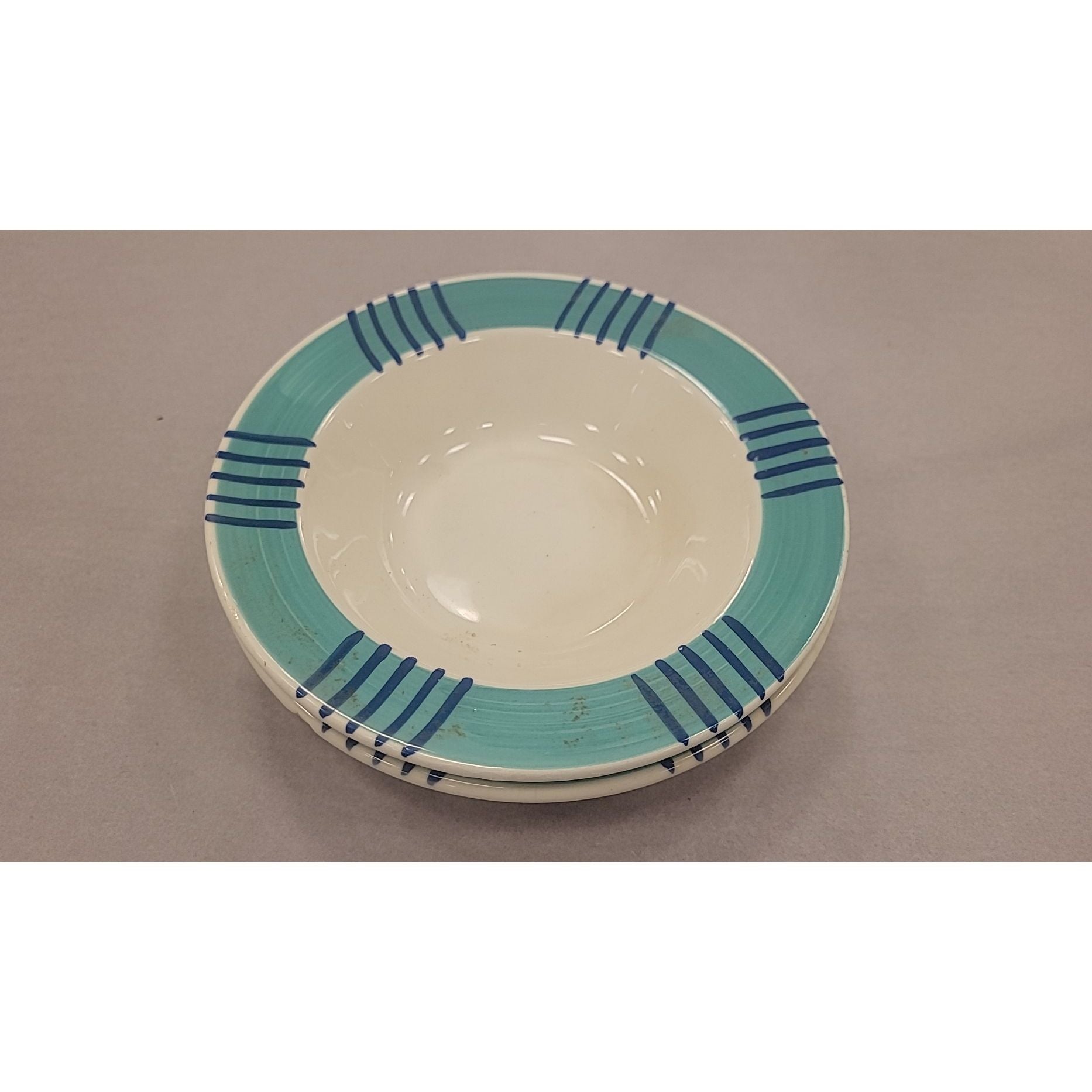 Pair of Teal Edge Ceramic Bowls