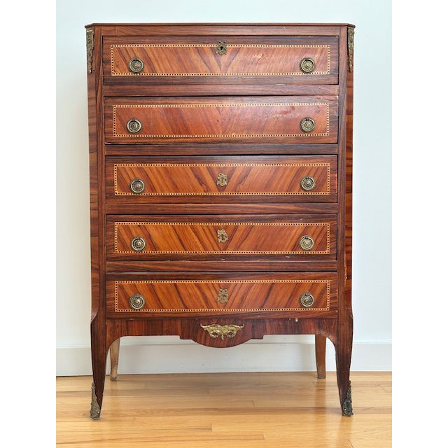Antique French Directoire Style 5-Drawer Walnut Dresser - AS IS