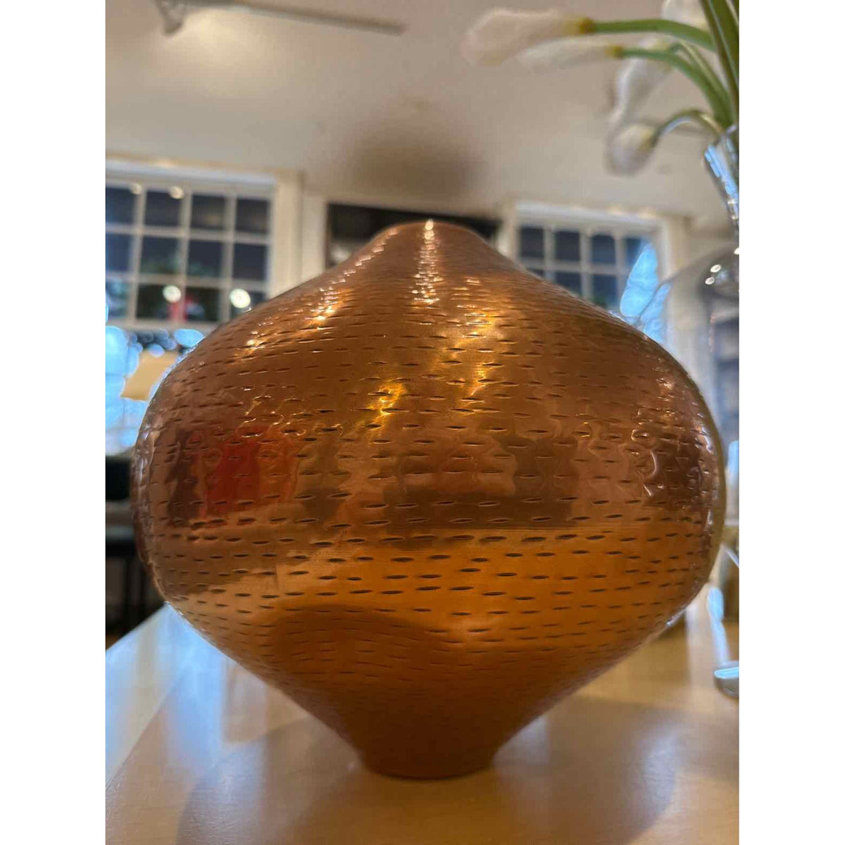 Textured Copper Vase, 11.5"H x 10" Dia,  AS IS , One Dent - colletteconsignment.com