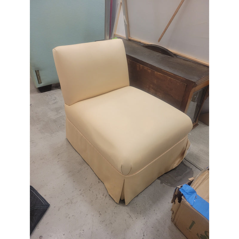Armless Lt Tan Slipper Chair, 26L x 30"W X 38"H - colletteconsignment.com