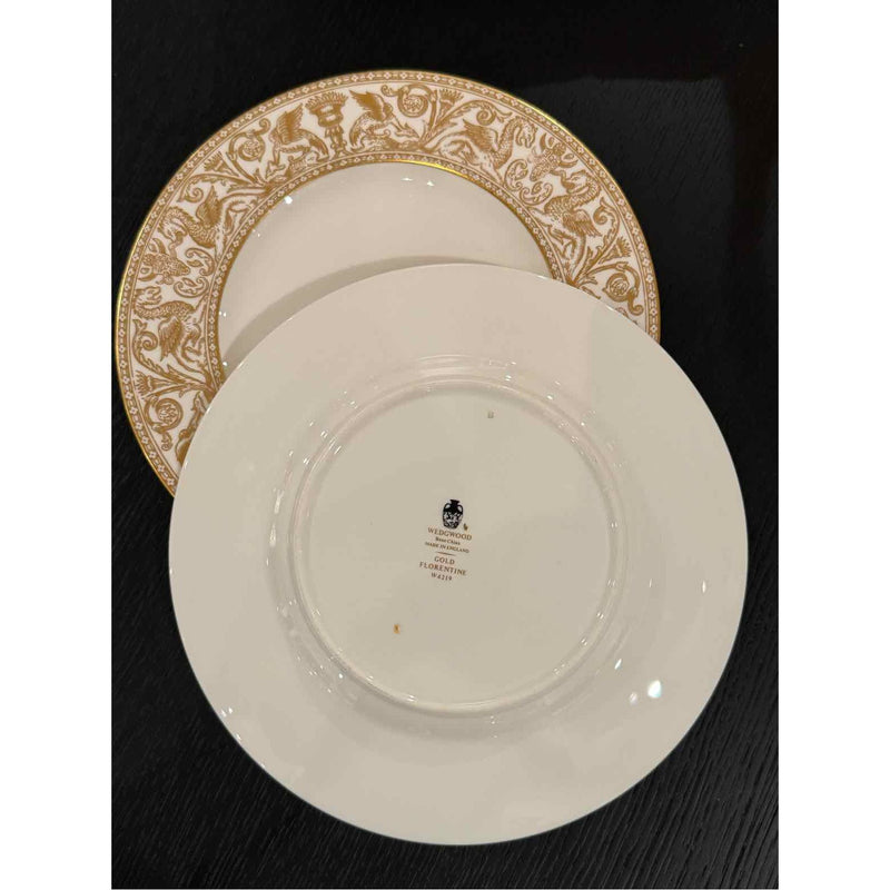 Set of Eight Salad Plates Wedgewood Florentine Gold, 8" Dia