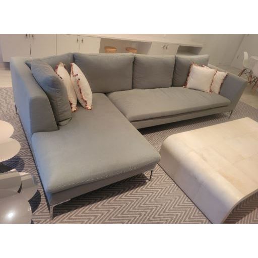 Blue Gray Chaise Sofa w/ Chrome Legs by Camerich