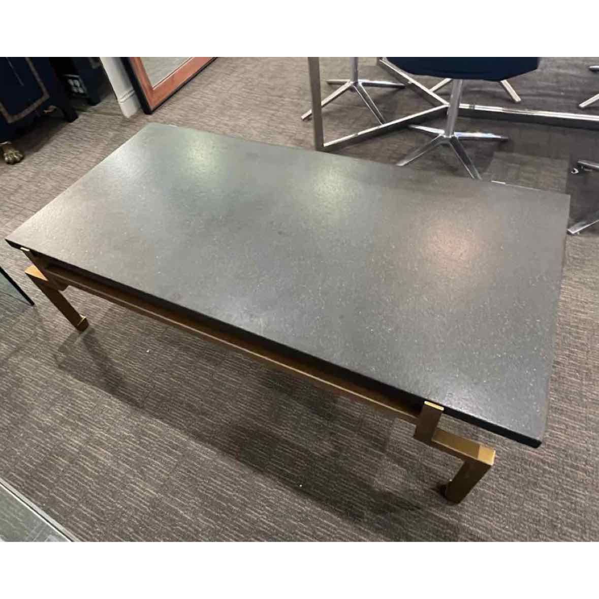 Stone Top Coffee Table w/ Brass Legs by Ballard - colletteconsignment.com