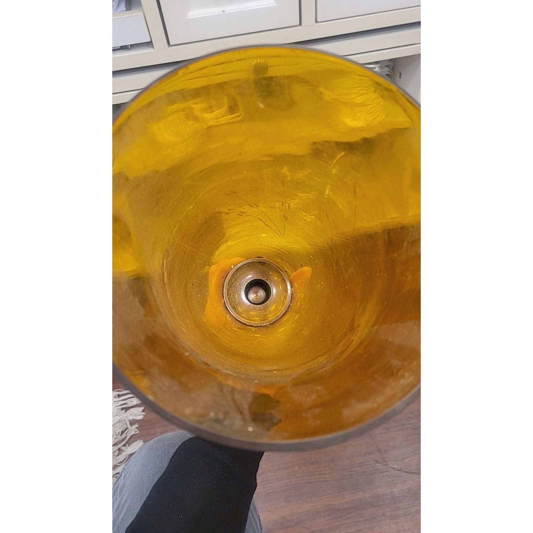 Antique Etched Amber Glass & Bronze Candle Stick Sconce (AS IS)