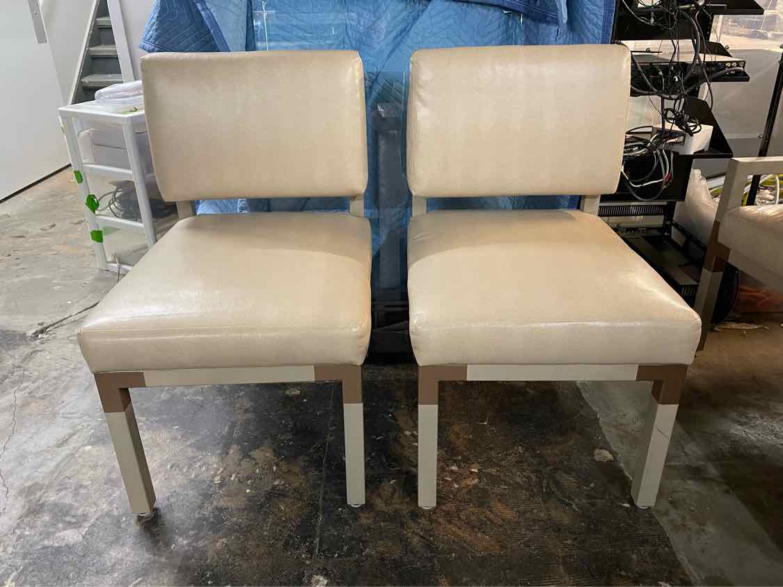 SET of 10 Leather & Brass Dining Chairs by Antoine Proulx for Dennis Miller