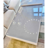 Gray Glass Top Coffee Table w/ White Painted Steel Base