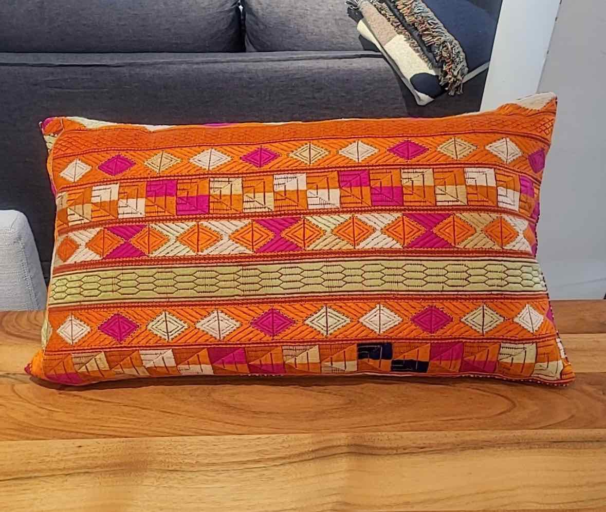 Stella Flame Orange Silk Fiber Lumbar Pillow w/ Down Insert