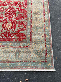 10' x 13.8' Turkish Green & Red Wool Rug