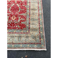 10' x 13.8' Turkish Green & Red Wool Rug