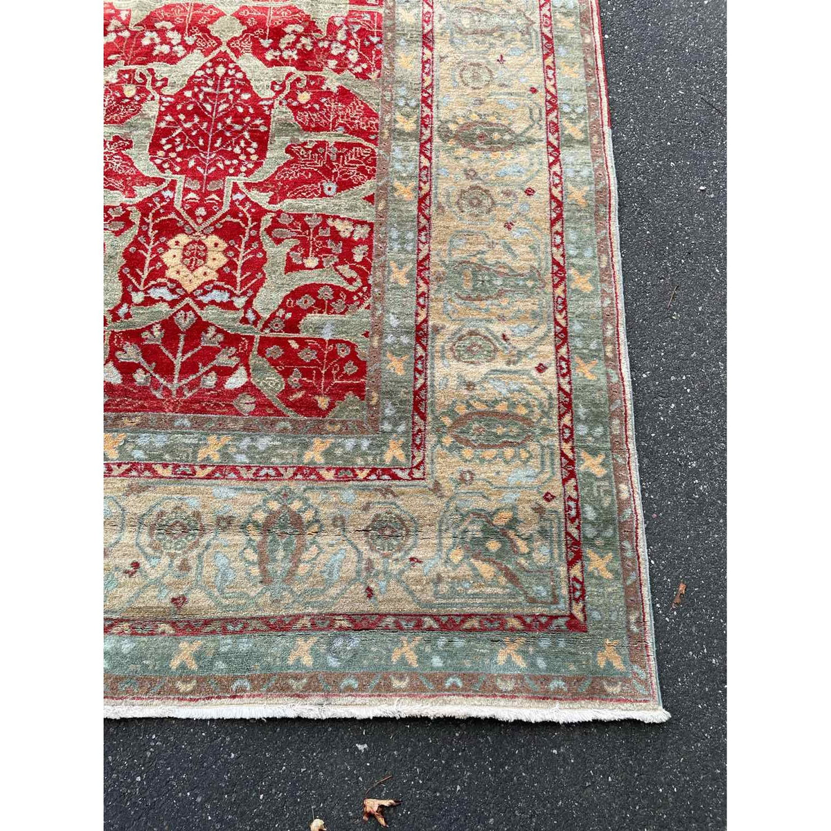 10' x 13.8' Turkish Green & Red Wool Rug
