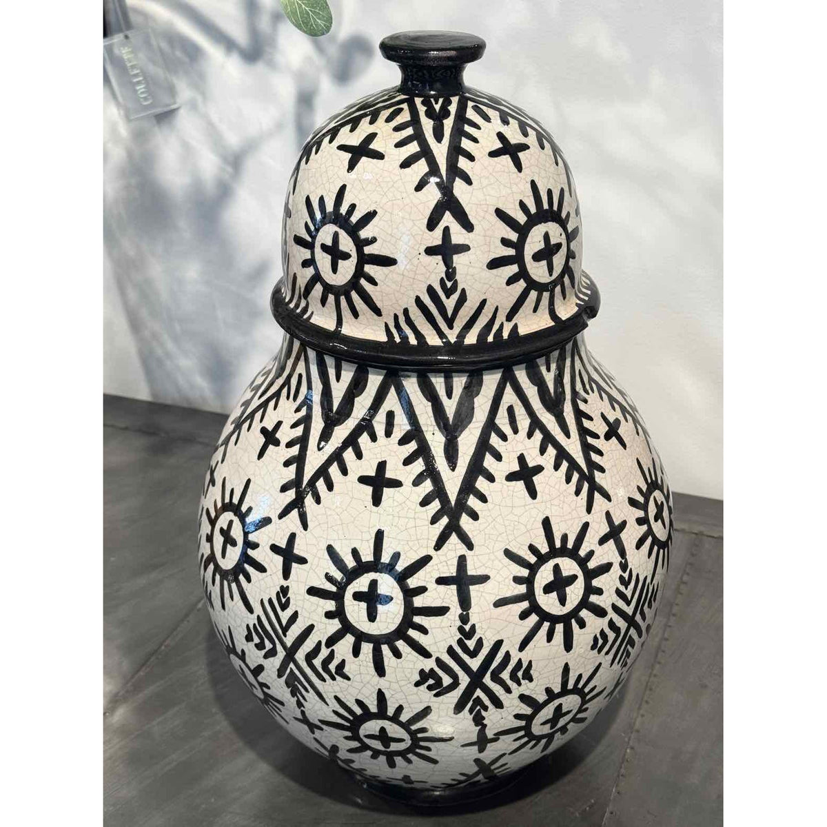 Large Moroccan Sun Pattern Glazed Ceramic Urn