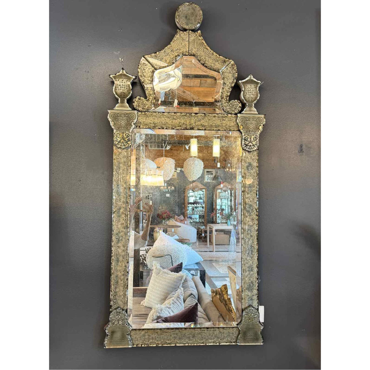 Hollywood Regency Style Gray Painted Venetian Mirror