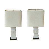 PAIR of Shagreen & Brass Trim Table Lamps w/ Linen Shades by Kessler