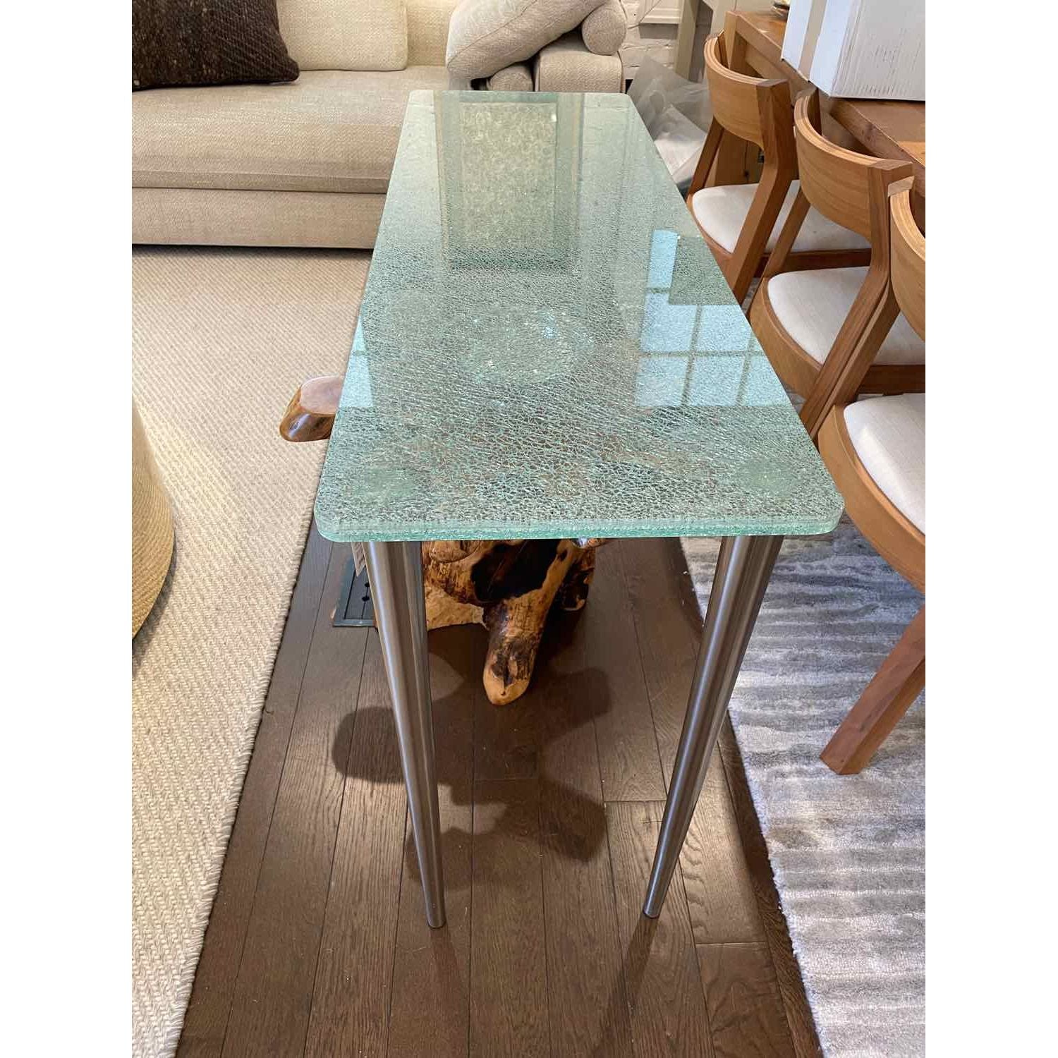 4-ft Crackle Glass Console Table on Metal Legs
