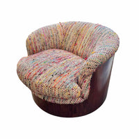 Mid-Century Multicolor Upholstered Swivel Chair w/ Rosewood Base