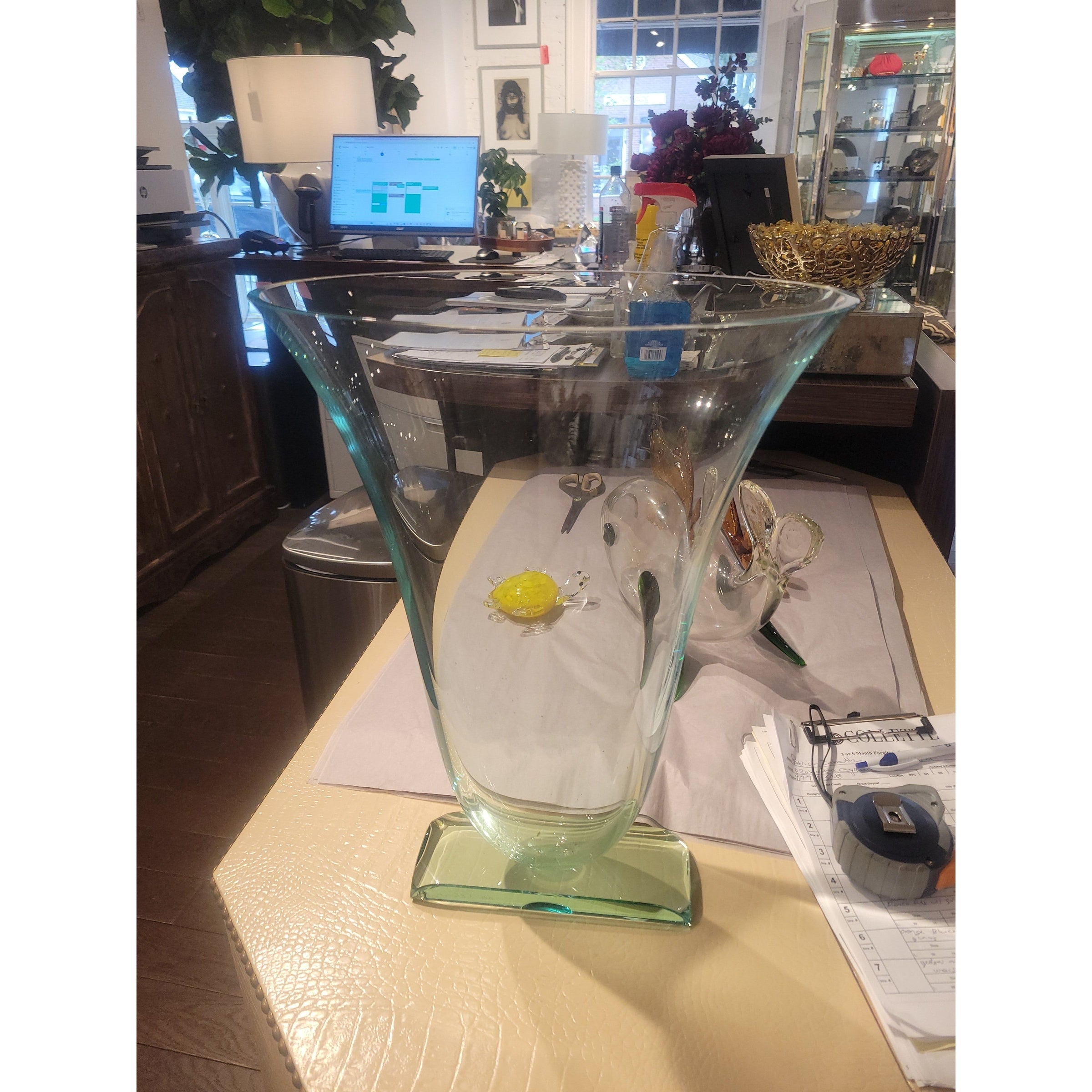 Green Glass Art Deco Vase