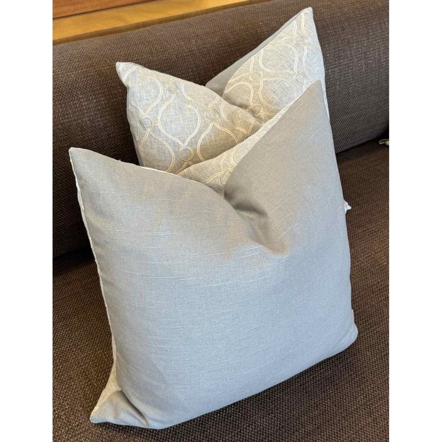 PAIR of Square Gray Embroidered Pattern Pillows