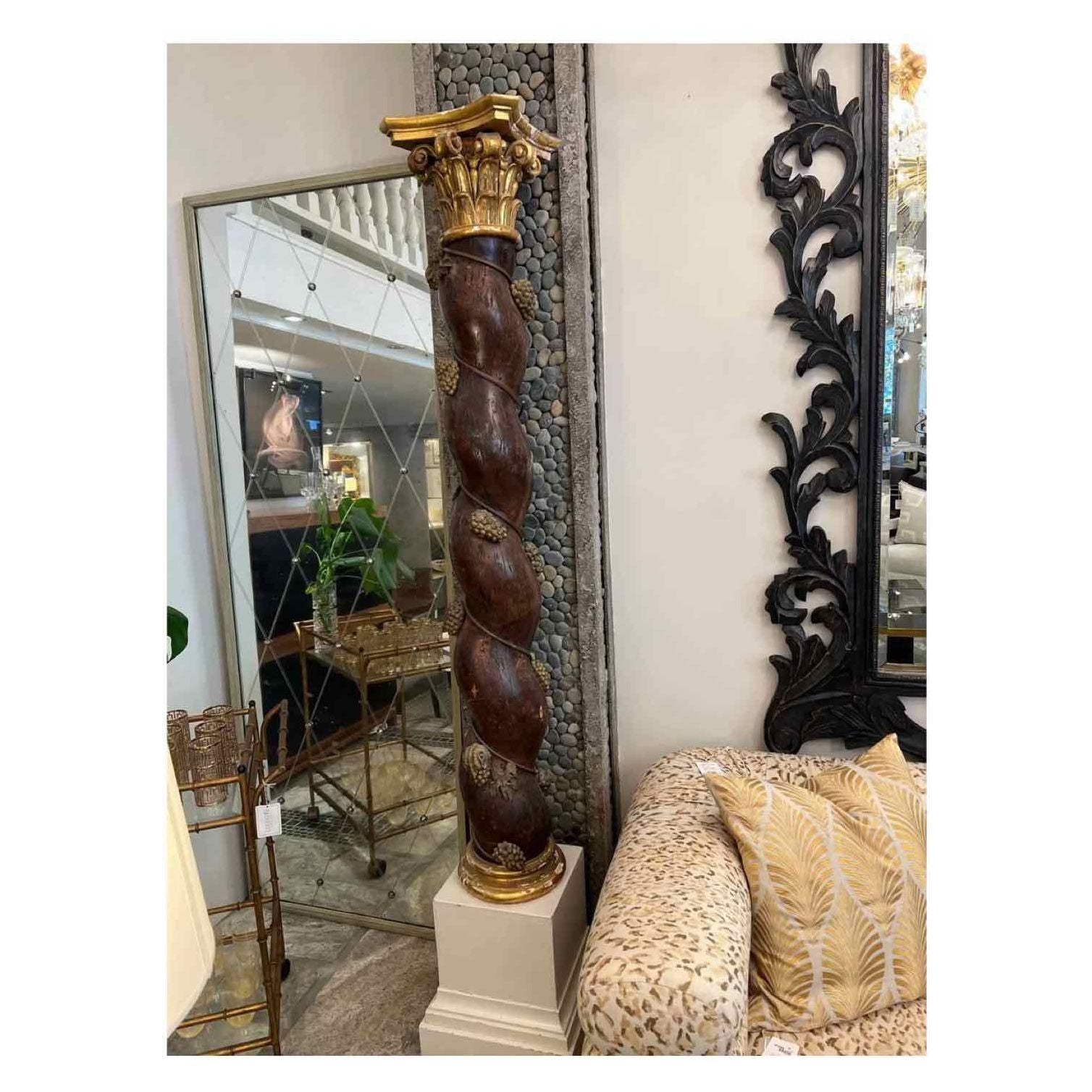 Pair of Baroque Giltwood and Twisted Walnut Columns