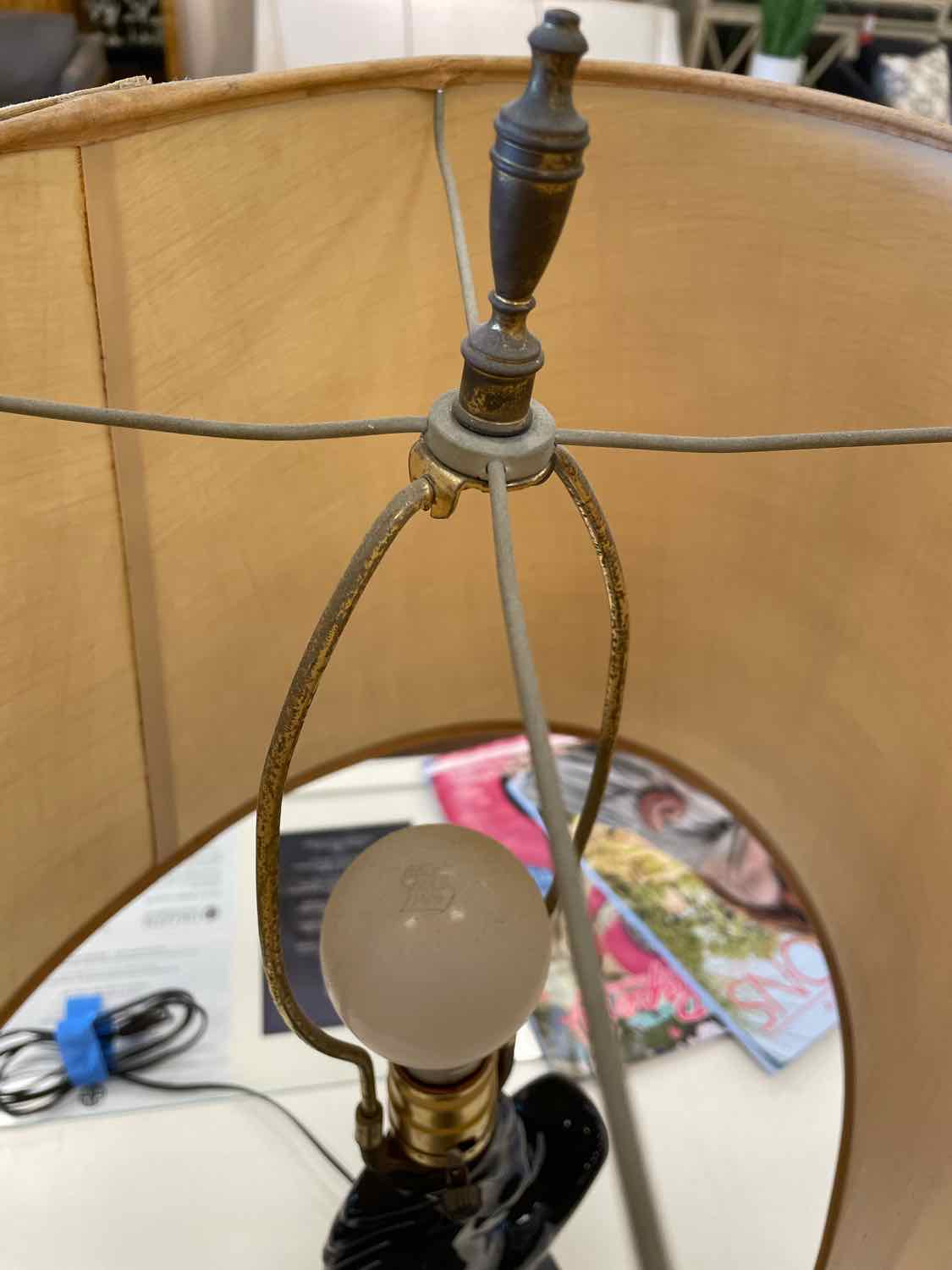 Mid-Century Black Ceramic Horse Table Lamp w/ Shade (AS IS)
