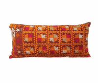 Stella Flame Orange & Brown Silk Fiber Long Lumbar Pillow w/ Down Insert