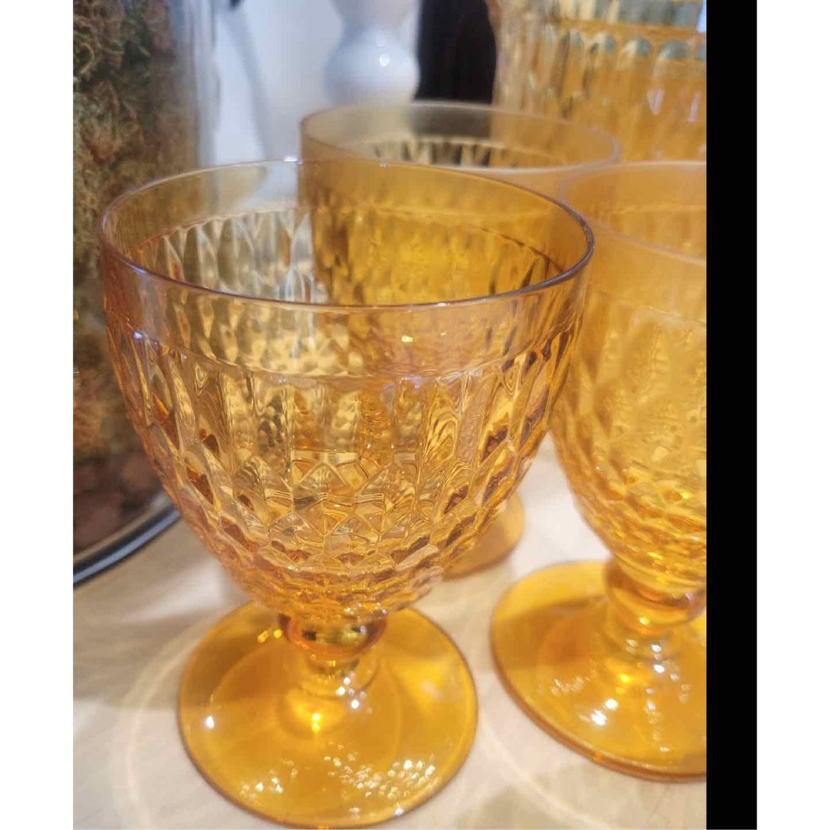 PAIR of Boston Amber Glass Water Goblets by Villeroy & Boch