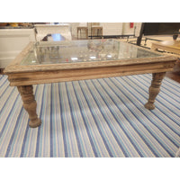 Vintage Indian Window Grate Metal & Wood Coffee Table w/ Glass Top (AS IS)