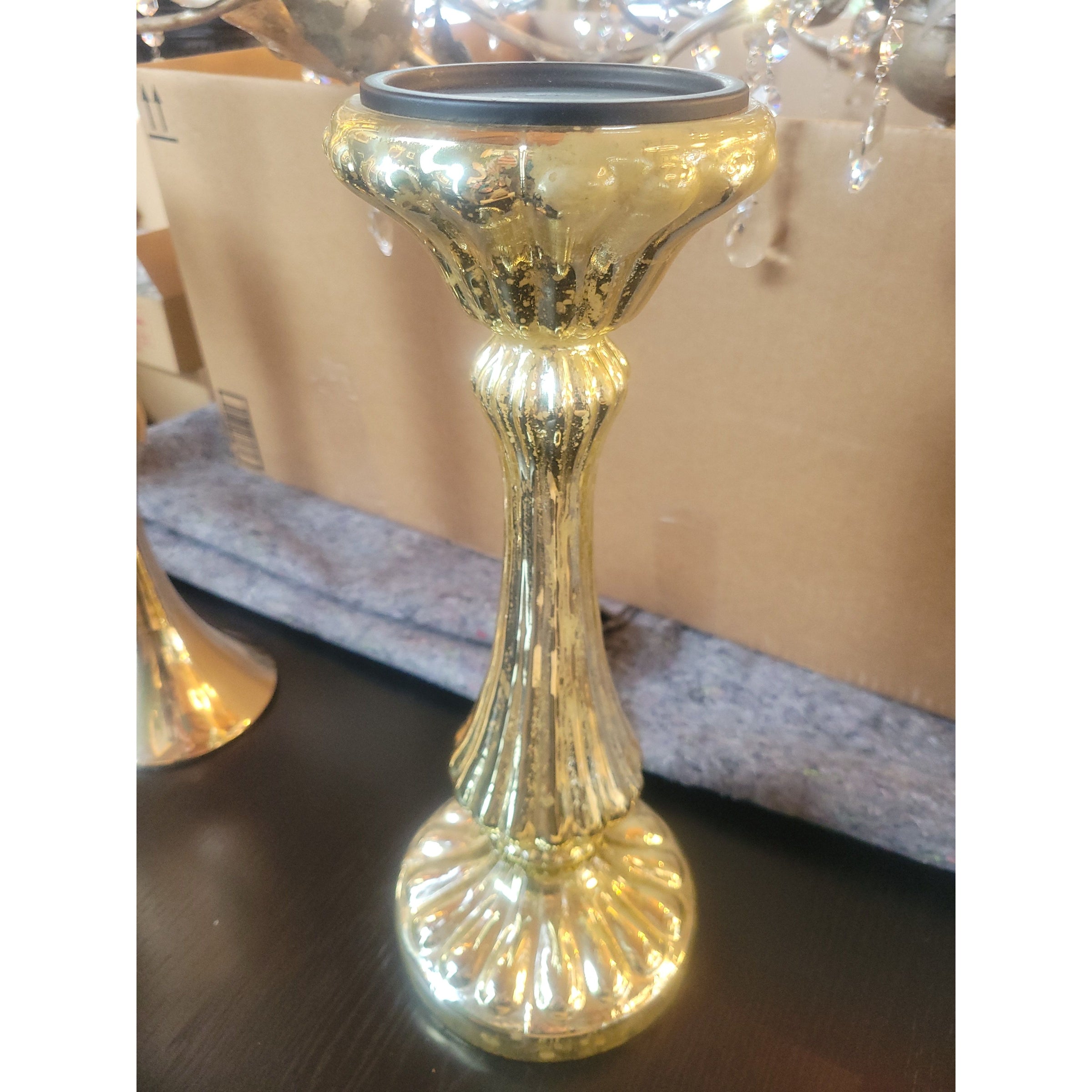Gold Mercury Glass Pillar Candle Stick