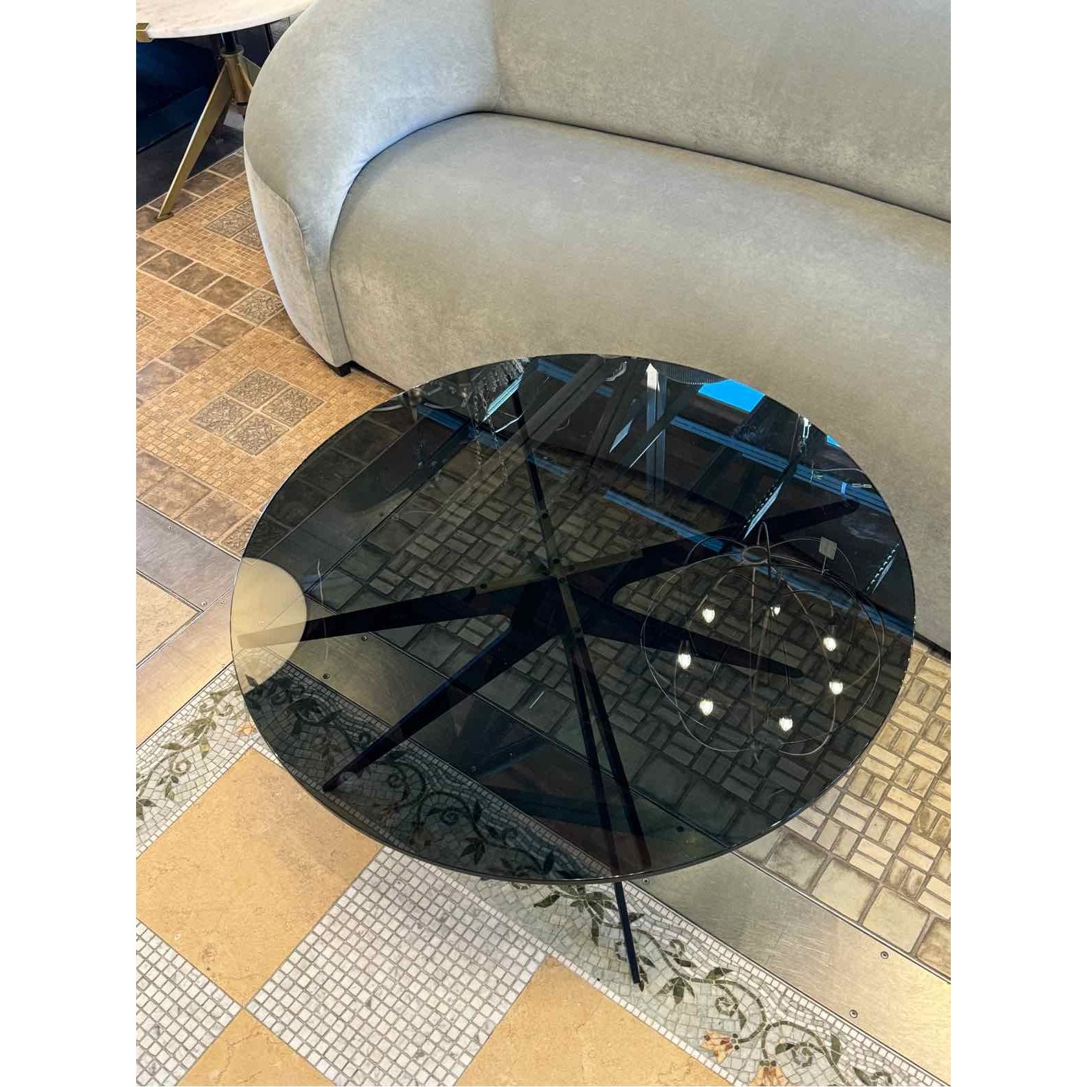 Dean Smoked Glass Top Coffee Table w/ Black Metal Base w/ Brass Detail